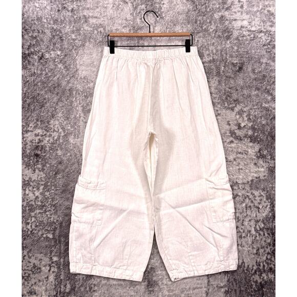 Bryn Walker Pants XS Womens White Linen Wide Leg Crop Langenlook Cargo - Picture 2 of 8